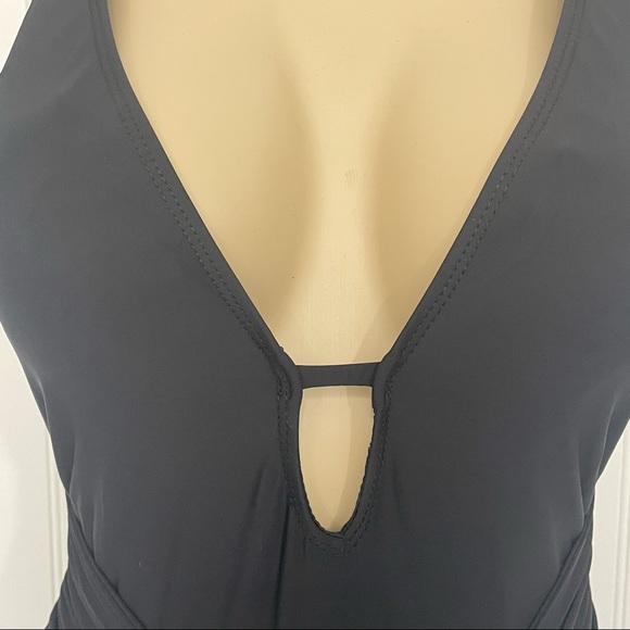 Athena Black Plunge Shirred Low Back Strappy One Piece Swimsuit Size 6 - Picture 3 of 15